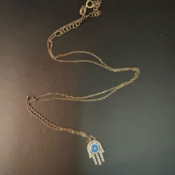 Gold Necklace with Blue Hamsa Pendant - Picture 5 of 5